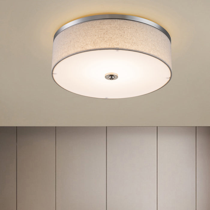 15 in. Brushed Nickel Dimmable 23-Watt Selectable LED Flush Mount Ceiling Light 3000K/4000K/5000K With Fabric Shade