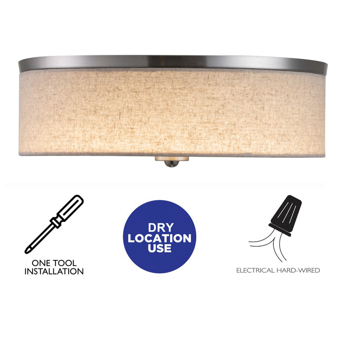 15 in. Brushed Nickel Dimmable 23-Watt Selectable LED Flush Mount Ceiling Light 3000K/4000K/5000K With Fabric Shade
