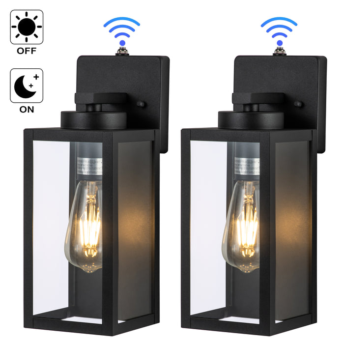 1-Light Matte Black Dusk to Dawn Outdoor Wall Lantern Sconce with Clear Tempered Glass 2-Pack