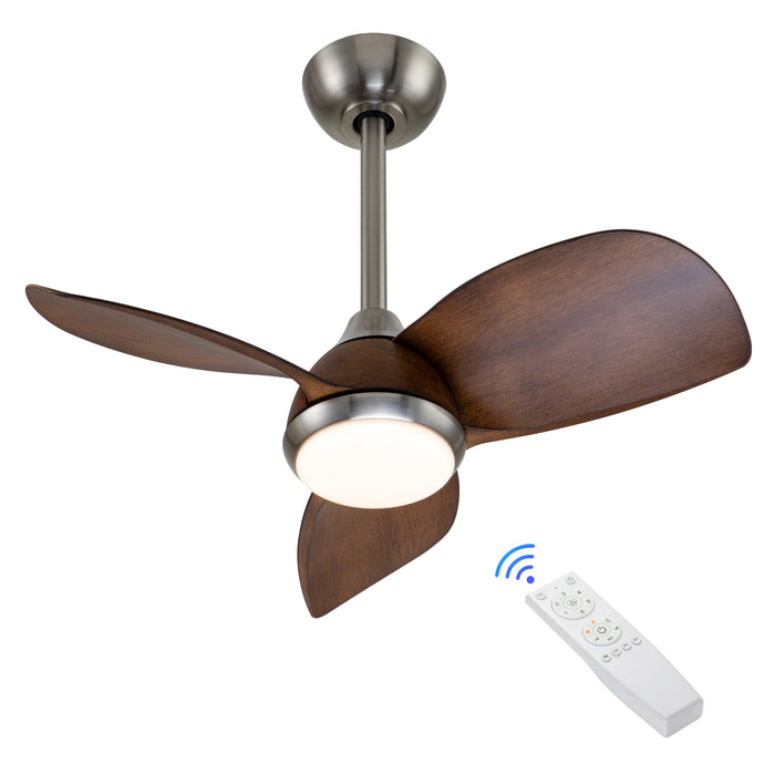 28 in. Color Changing 3000K/4000K/6000K LED Satin Nickel Indoor Ceiling Fan with Light Kit and Remote Control