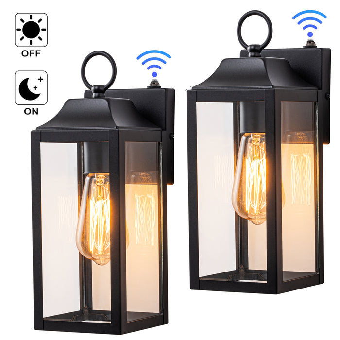 1-Light Matte Black Dusk to Dawn Outdoor Wall Lantern(2-Pack)