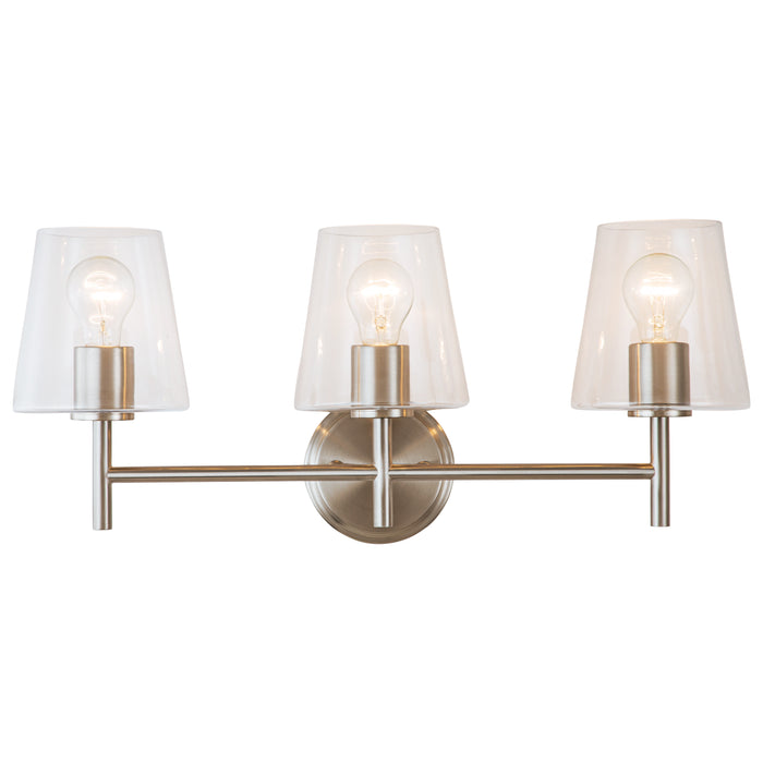 3-Light Brushed Nickel Vanity Light with Clear Glass Shade