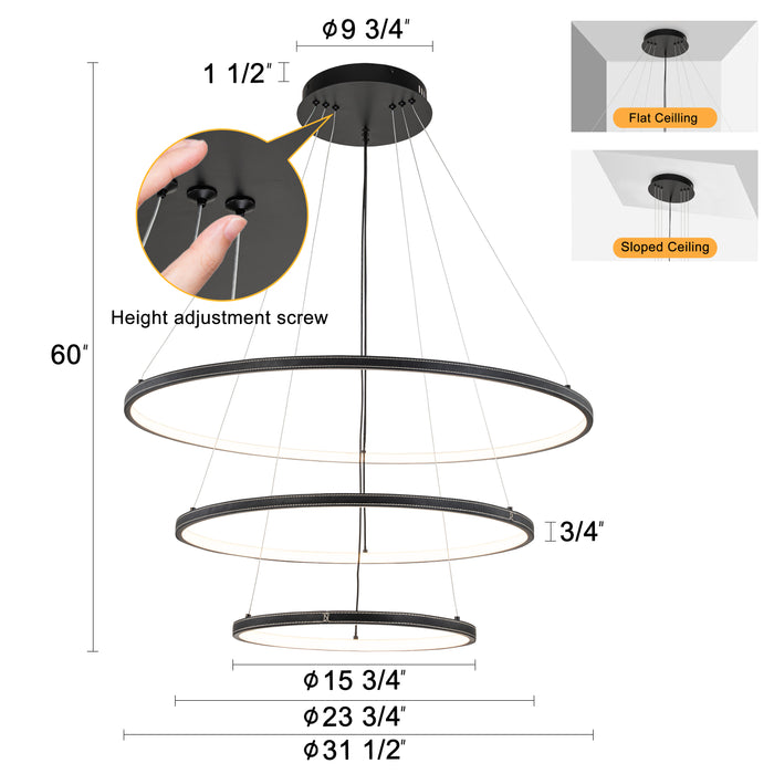 Modern Tiered Integrated LED Rings Chandelier