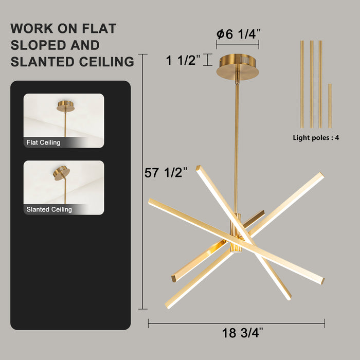 30-Watt 4-Light Black/Gold Sputnik LED Chandelier