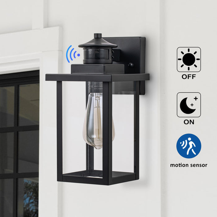 2-Pack Matte Black Motion Sensor Dusk to Dawn Outdoor Wall Sconces with Clear Glass