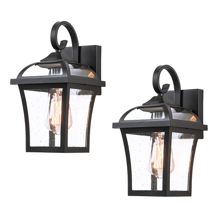 1-Light Matte Black Outdoor Wall Lantern with Clear Seeded Glass(2-pack)