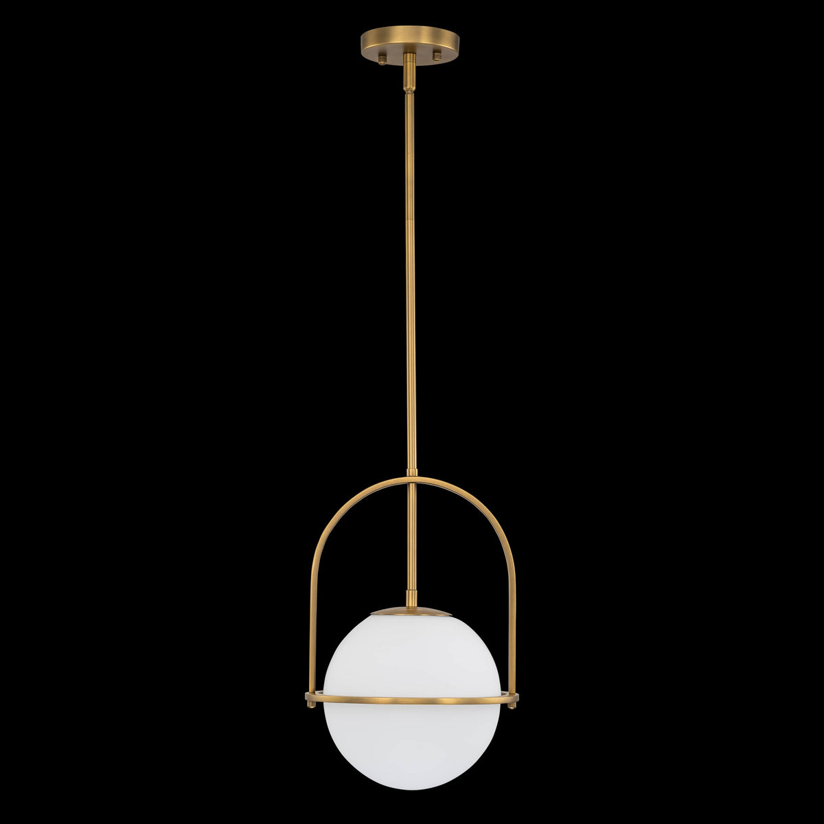 Antique Brass Sphere Pendant Light With Opal Glass Shade — Cattleyalighting