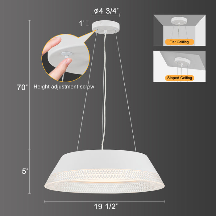 White Aluminum Dimmable LED Pendant Light with PVC Diffuser