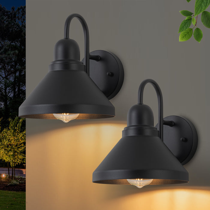 C Cattleya 2-Pack 9.25 in. Matte Black Gooseneck Outdoor Barn Light Sconce