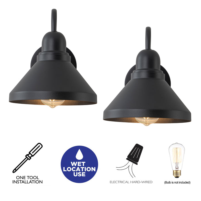 C Cattleya 2-Pack 9.25 in. Matte Black Gooseneck Outdoor Barn Light Sconce