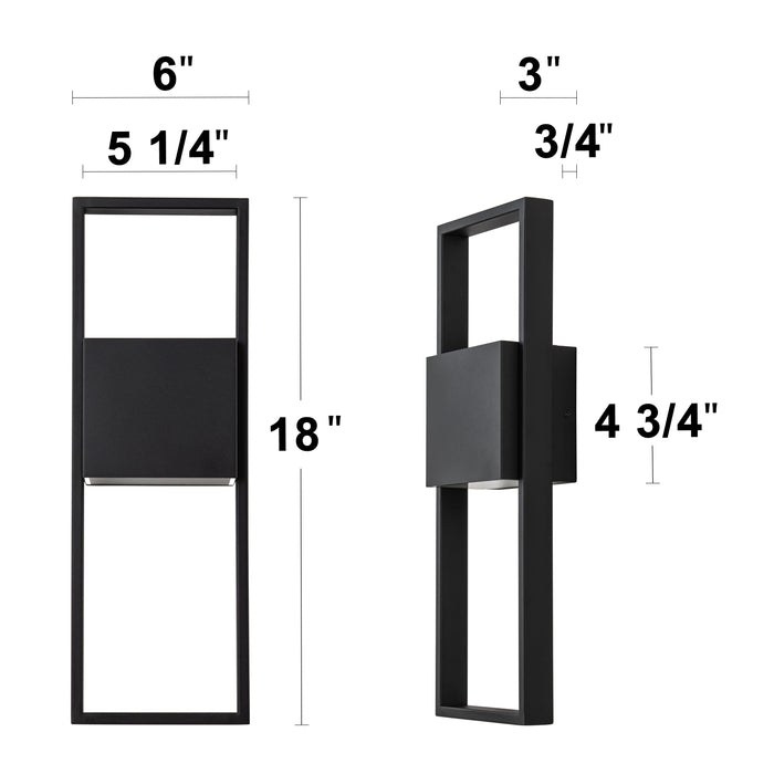 2-Light Matte Black LED Outdoor Wall Lantern Sconce