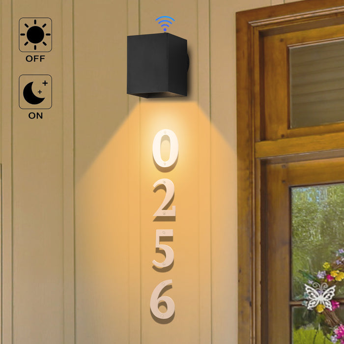 Matte Black Dusk to Dawn Outdoor Wall Sconce with Door Number (Bulb Included)