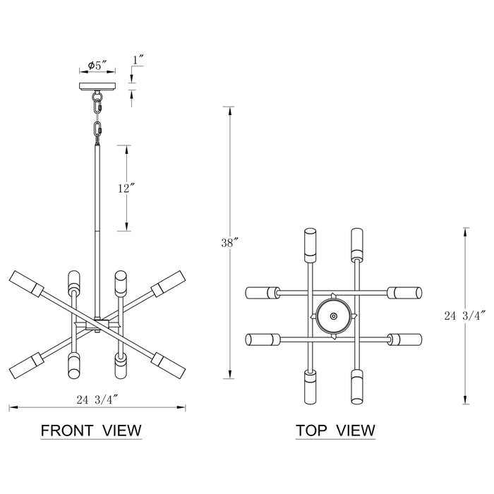 8-Light Adjustable Matte Black and Brass Sputnik Chandelier with Clear Seeded Crystal